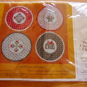 Vintage Calico Jar Toppers, Creative Circle Kit Cross-Stitch New in Package